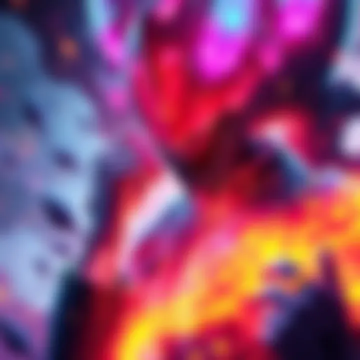 Big Ruma's Domain in Action A scene depicting Big Ruma's unique domain preventing burnout with vibrant colors and dynamic elements, showcasing an intense confrontation strategy.