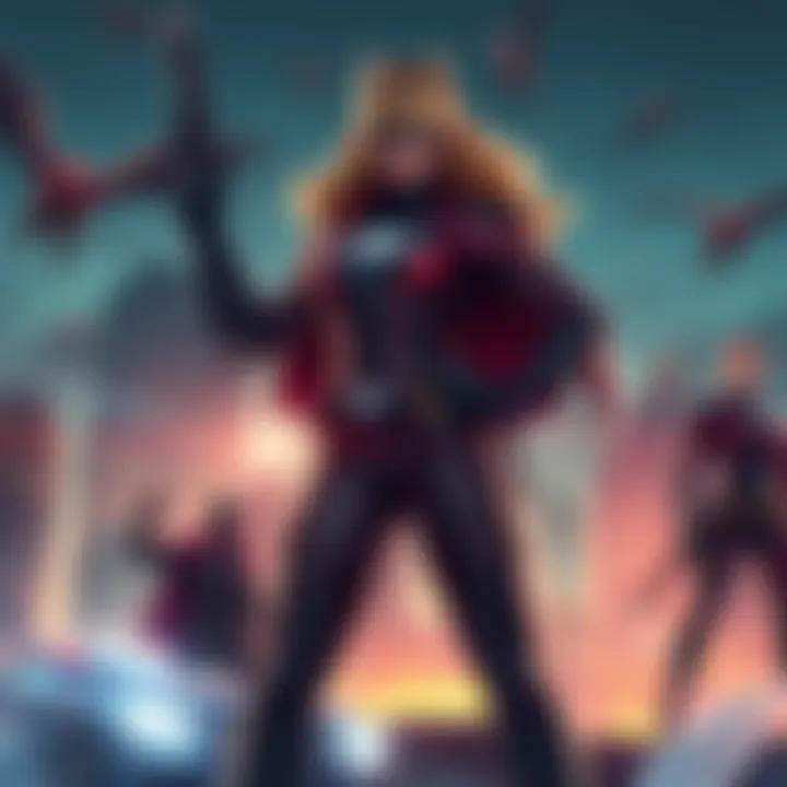 Big Sis Magne confidently displays her strength after defeating her opponents, with a city skyline in the background.