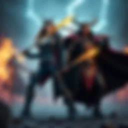 Big Mom and Loki stand ready for battle, showcasing their powers and alliance, with a dramatic background of a fierce confrontation.