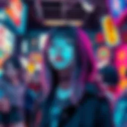 Billy Eilish appears in a colorful anime-style setting, surrounded by vibrant characters and visuals, capturing the blend of pop culture and anime.