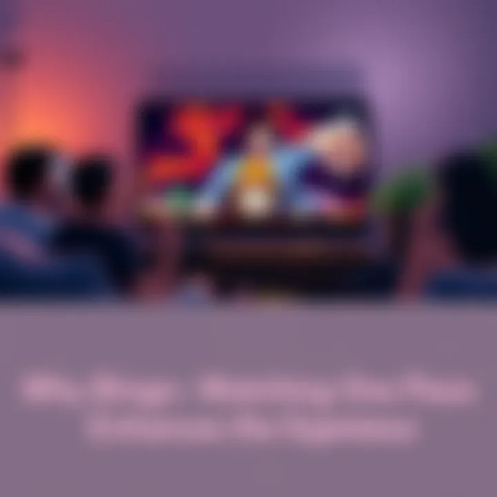 A group of friends sitting on a couch, excitedly watching One Piece on a large screen with snacks around them.