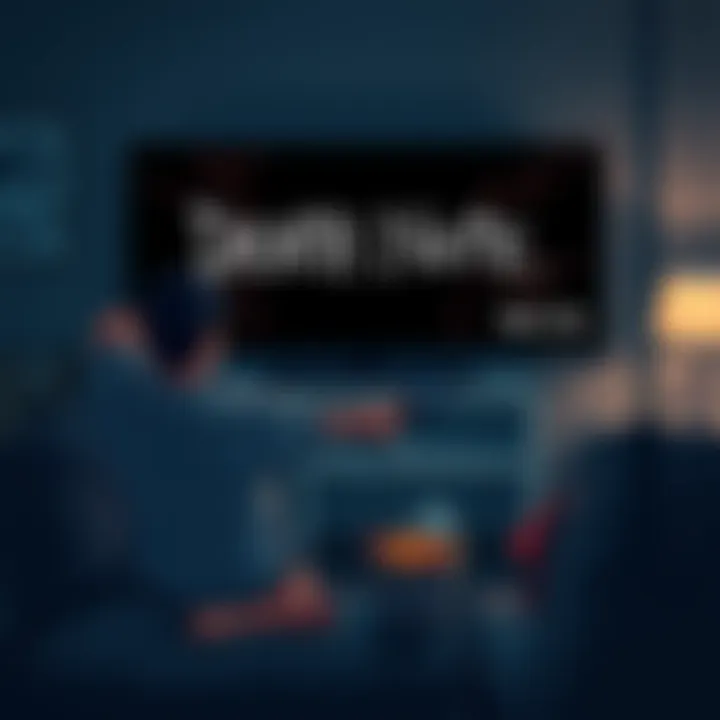 A person sitting on a couch with a TV remote, looking thoughtful while watching Death Note on screen, with snacks nearby.