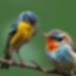 Bird Helping Another Bird A bird gently nudging another bird that appears distressed, showcasing a moment of empathy between them.