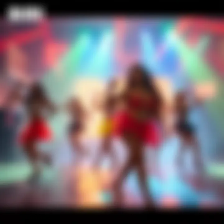 A vibrant scene from the music video BIRI featuring colorful visuals and energetic dancers