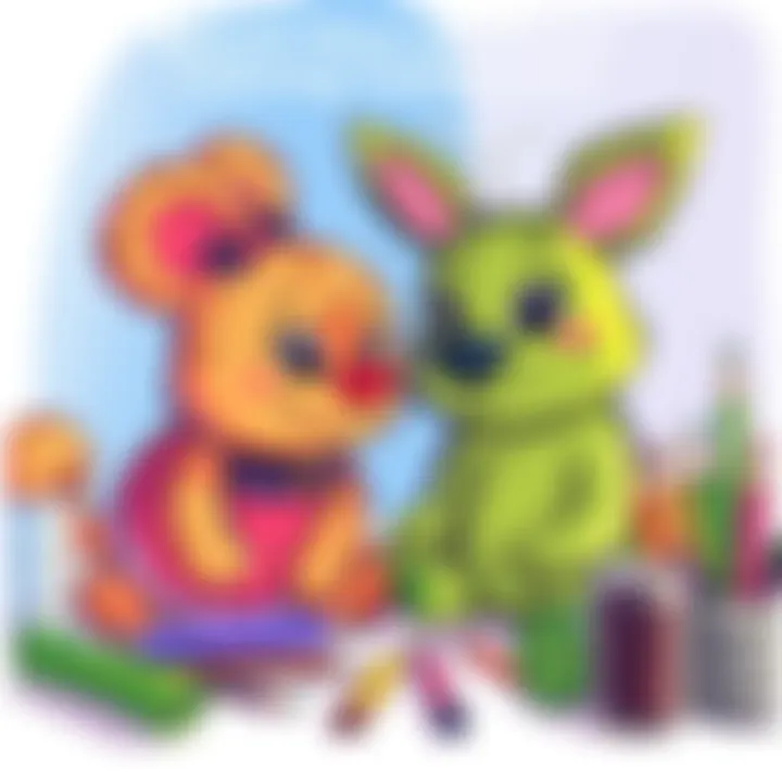 A colorful illustration showcasing Biscuit Oliva and Pickle collaborating on a vibrant art project using the Autodesk Sketchbook app.