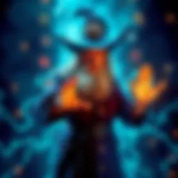 A wizard casting an unusual spell with glowing symbols and mystical elements around him