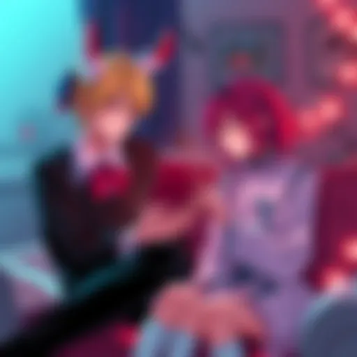 Two characters reading fanfiction about themselves in a cozy setting