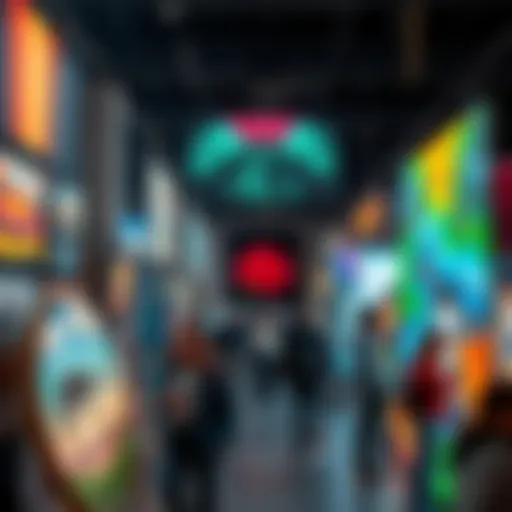 A vibrant art event showcasing diverse artworks and people engaging with art displays at Black Rose in 2025.