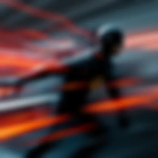 A dynamic portrayal of a character resembling the Black Flash, emphasizing fast movement and an aura of pain perception. The character is shown in a blurred form to suggest speed, with a dark color sc...