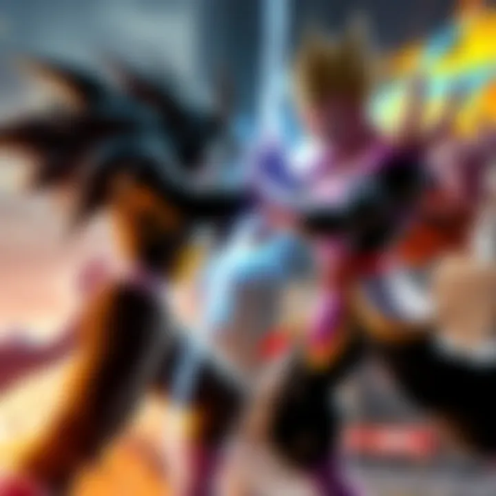 A fierce fight scene between Black Frieza and Okina, showcasing their powers in an epic showdown.