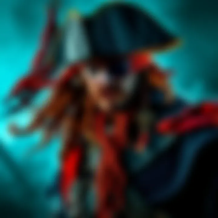 Blackbeard stands with an eyepatch, showing the aftermath of his fight with Shanks, looking fierce and determined.