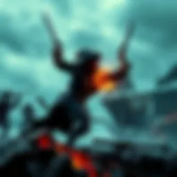 Blackbeard in Battle Blackbeard, the famous pirate, engages in a fierce fight against a strong solo opponent on a rugged shoreline.
