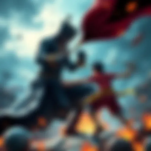 Blackbeard and Luffy facing off in an intense battle, showcasing their unique fighting styles and powerful abilities.