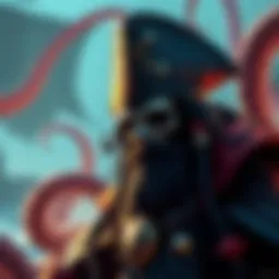 Character resembling Blackbeard with tentacles in the background, suggesting octopus traits or a reference to Davy Jones.