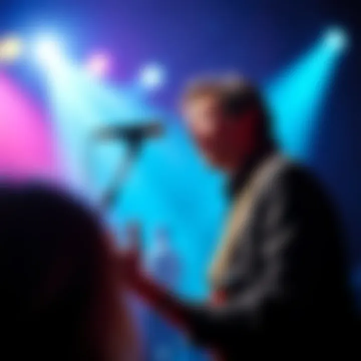A musician with a unique voice performing on stage, engaging the audience during a live show.