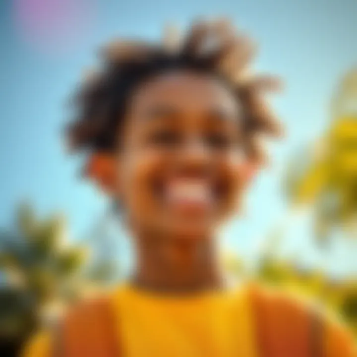 A person with a radiant smile, standing outdoors in bright sunlight, spreading joy and happiness to those around them.