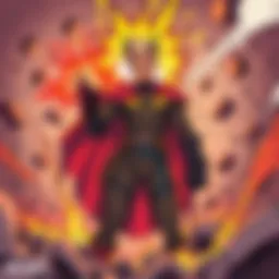 A character named Blast stands confidently, surrounded by chaos, symbolizing the tension between manga and webcomic styles, hinting at his struggle against capture or death.