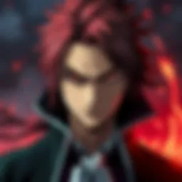 Bleach Captain Appearance A Bleach captain with an intense gaze and dark clothing, looking fierce and villainous, surrounded by a dramatic background.