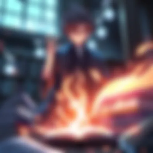 A character from Bleach showcasing a power that enhances test-taking skills, surrounded by books and a glowing aura.