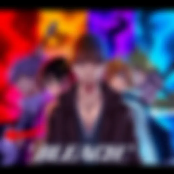 Illustration showing various Bleach characters representing different personality traits, with colorful backgrounds to highlight their unique styles.