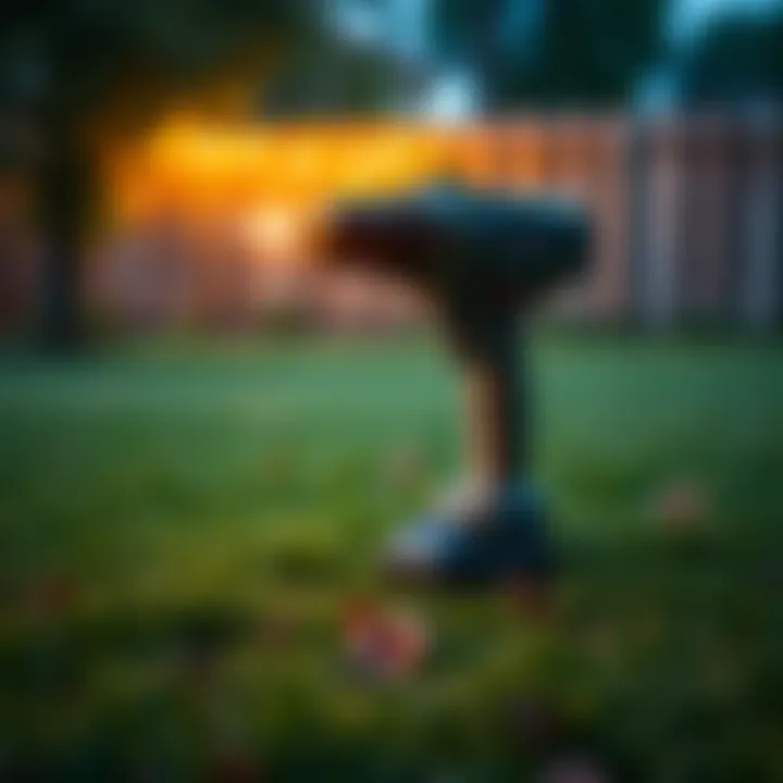 A peculiar drill blinking in a grassy backyard, capturing attention and sparking curiosity about its purpose.