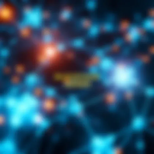 A futuristic digital network symbolizing blockchain technology with glowing connections and nodes