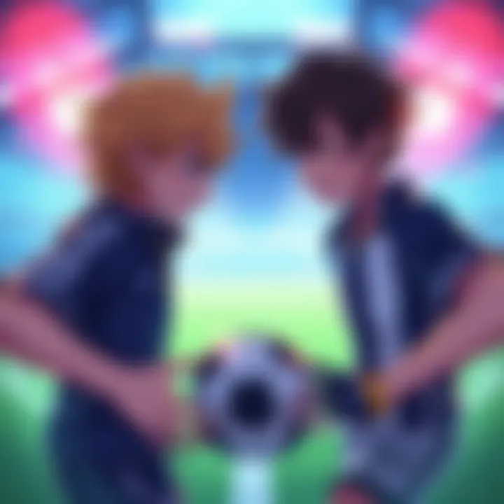 Two characters from Blue Lock facing off in a soccer match, highlighting contrasting traits and emotions.
