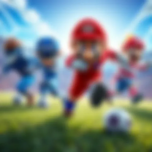 Characters from Blue Lock play soccer with Mario characters on a vibrant field