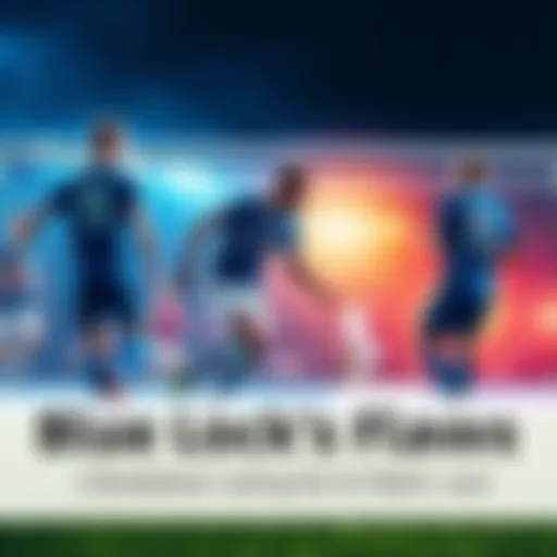 A soccer match scene showing players in dynamic action, highlighting a tense moment in a Blue Lock game, with a player scoring a goal while others react.