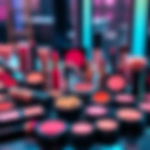 A variety of blush products in different textures and colors arranged on a table