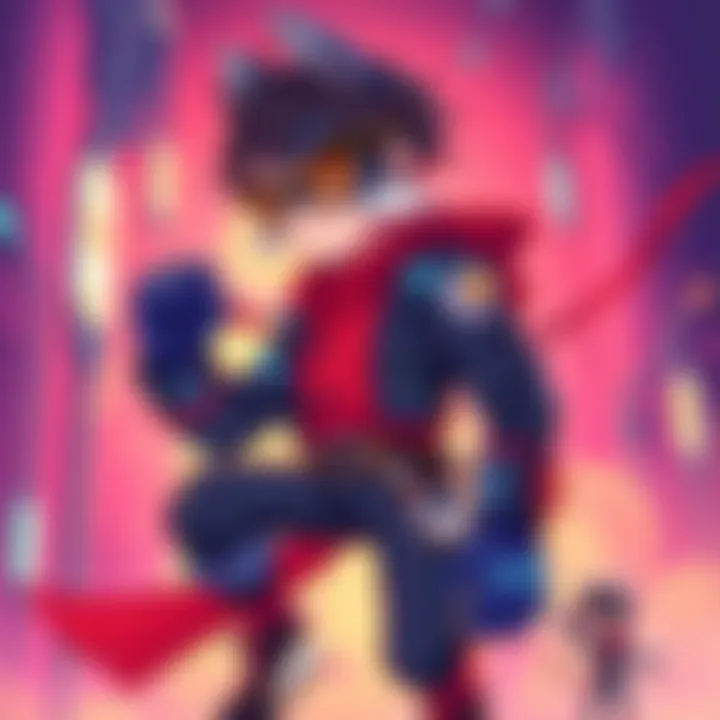 A vibrant illustration of a unique vigilante character from Bnha, featuring a playful costume suitable for both adult and child versions.
