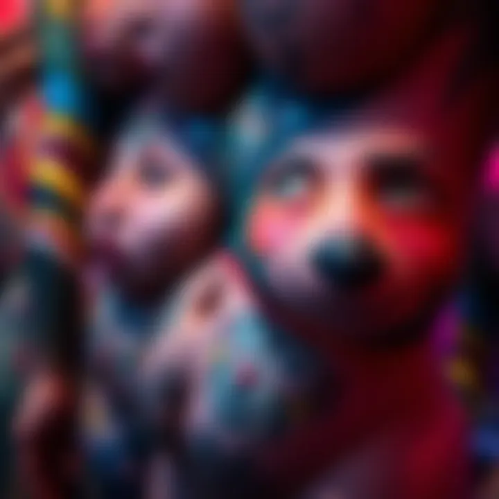 Close-up of body art focusing on armpit, belly, and chest showcasing ero aesthetics, with vibrant colors and emotional expressions.