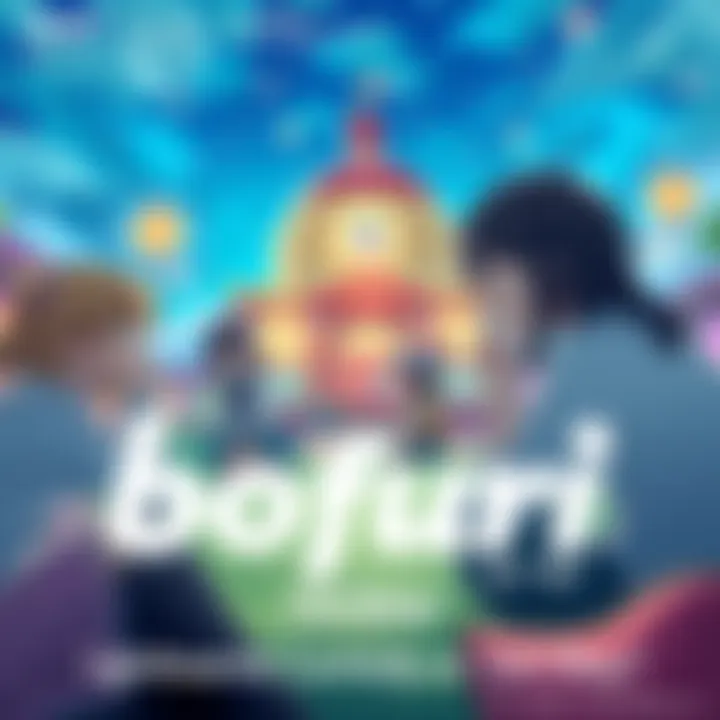 Scene from Bofuri showing characters in a colorful, game-like world with a lighthearted atmosphere
