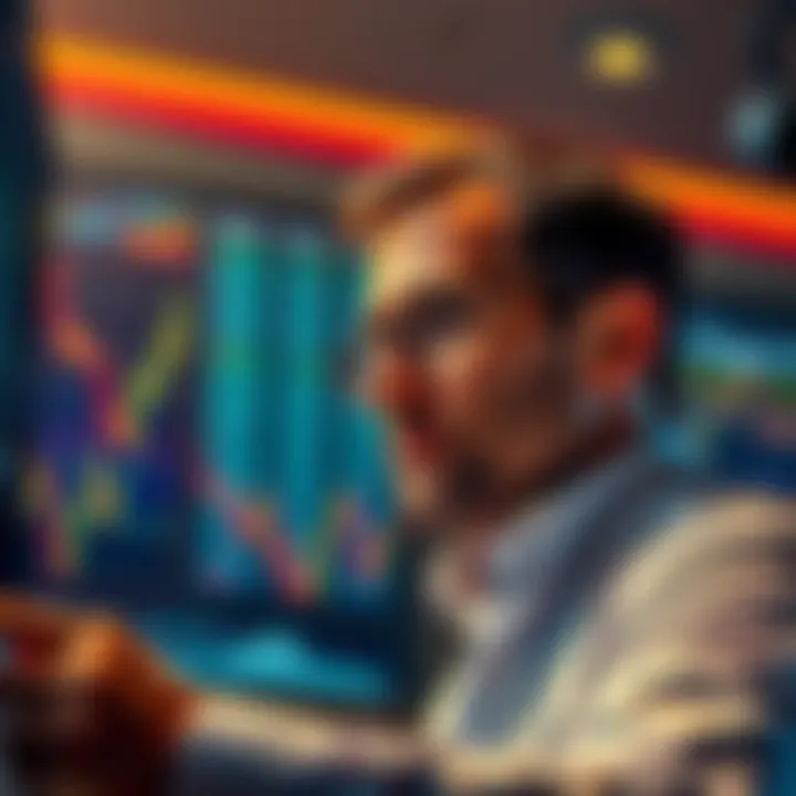 Bold Investment Decision A determined investor looking at stock charts with a confident expression, preparing for a significant financial move.