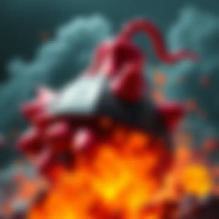 Explosive Bomb Bomb Fruit A vibrant depiction of the Bomb Bomb Fruit with explosive effects around it, showcasing its destructive potential.