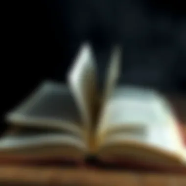 Book with pages flipped An open book with pages flipped to show a story's conclusion placed in the middle, symbolizing an unconventional narrative structure.