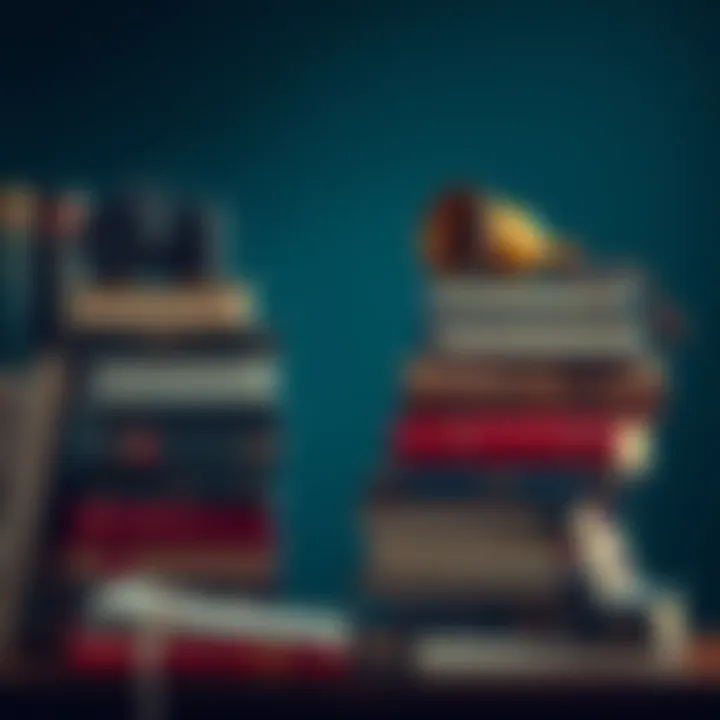 A collection of classic and modern books stacked with various media items, symbolizing the concept of canon in culture.