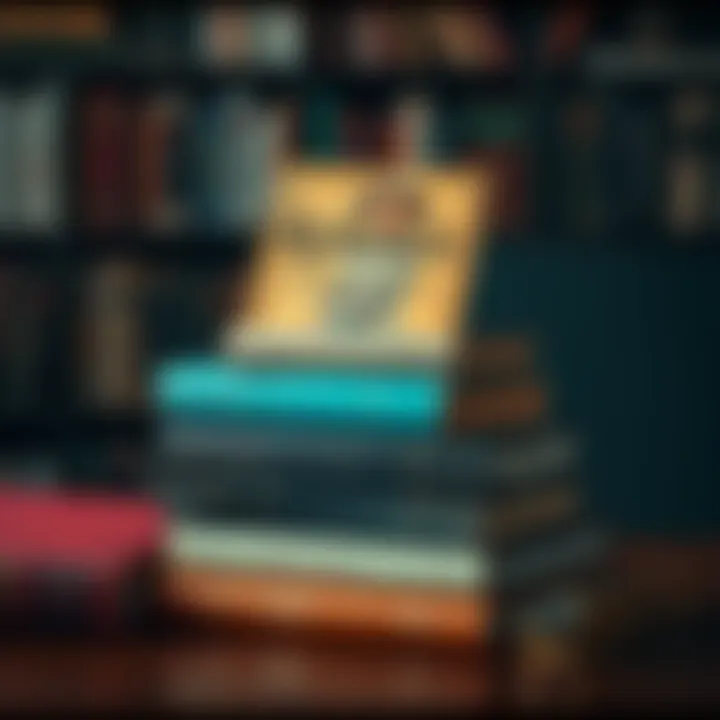 A stack of books with a vintage cover of Rebecca on top, symbolizing its influence on modern literature.