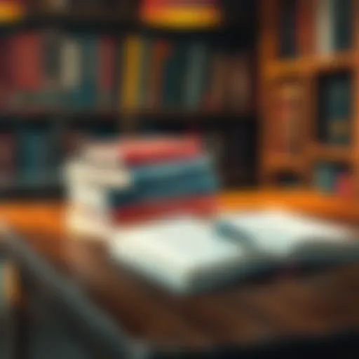 A stack of books and a pen on a wooden table, symbolizing human translation and quality literature.