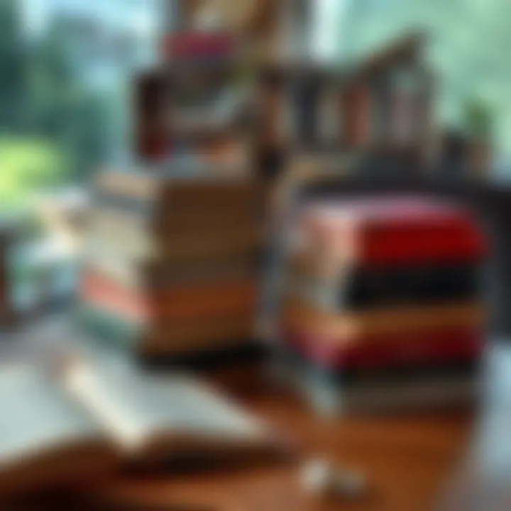 A table showing a stack of books purchased next to an open book with notes, highlighting the difference between what was bought and what was read in June.