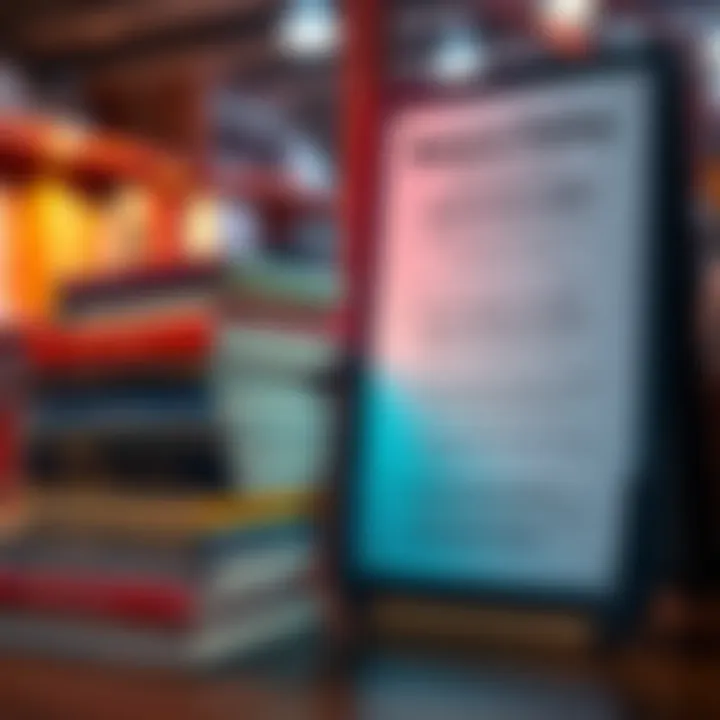 A stack of returned books next to a sign outlining the return policy and limits for refunds. The scene conveys a message about returning items and conditions for refunds.