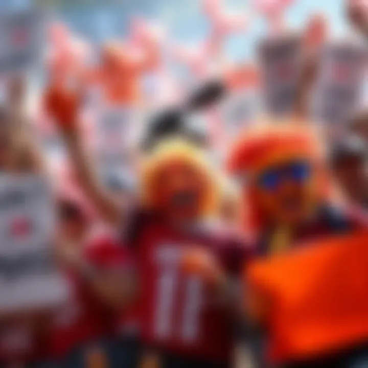 A cheerful crowd showing support for Boros, holding signs and wearing themed apparel