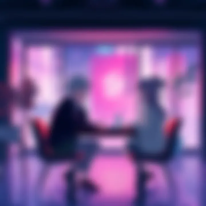 A visual representation showing BoruSara and KawaSumi engaged in a discussion, surrounded by modern elements reflecting contemporary culture.