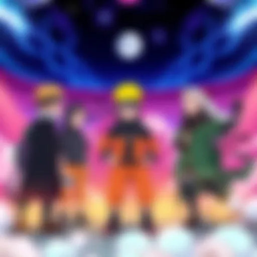Boruto and other characters discussing the advantages of weekly vs seasonal anime releases in a vibrant setting