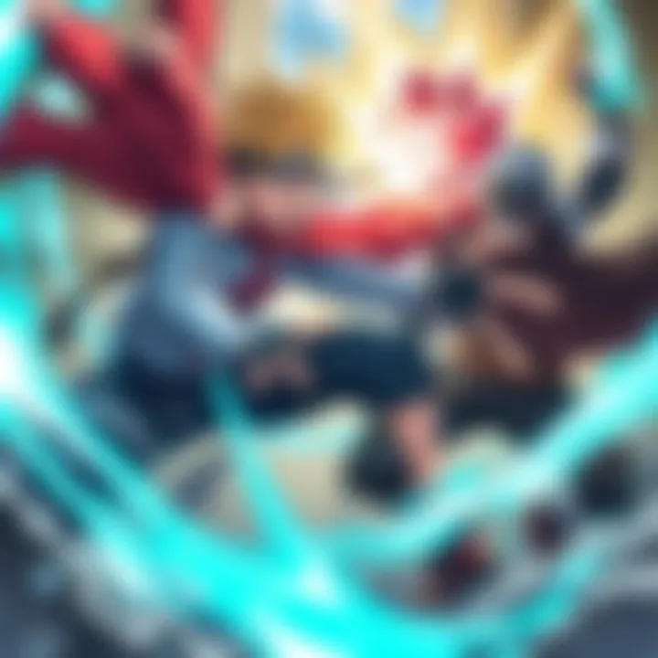 Boruto fighting against an opponent in a dynamic action scene with energy blasts around them