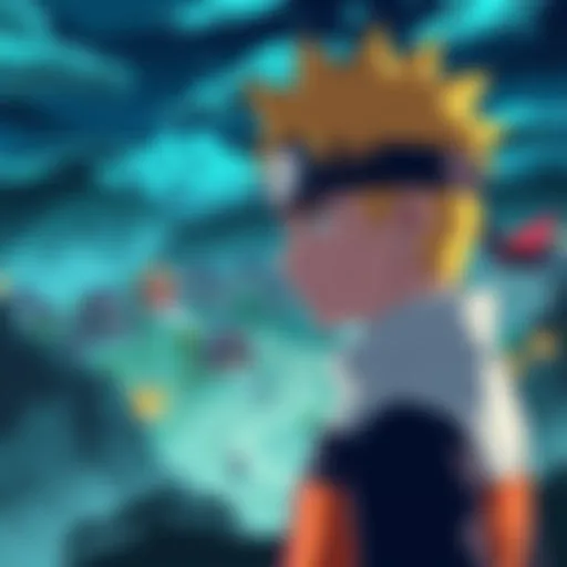 Boruto looking thoughtful with a backdrop of his village, representing his journey and character development.