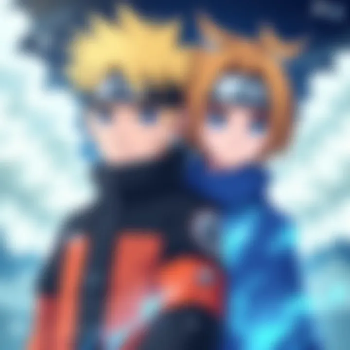 Boruto and Eida standing together, both exhibiting striking blue eyes, with a concerned expression on Boruto's face, indicating a serious warning.