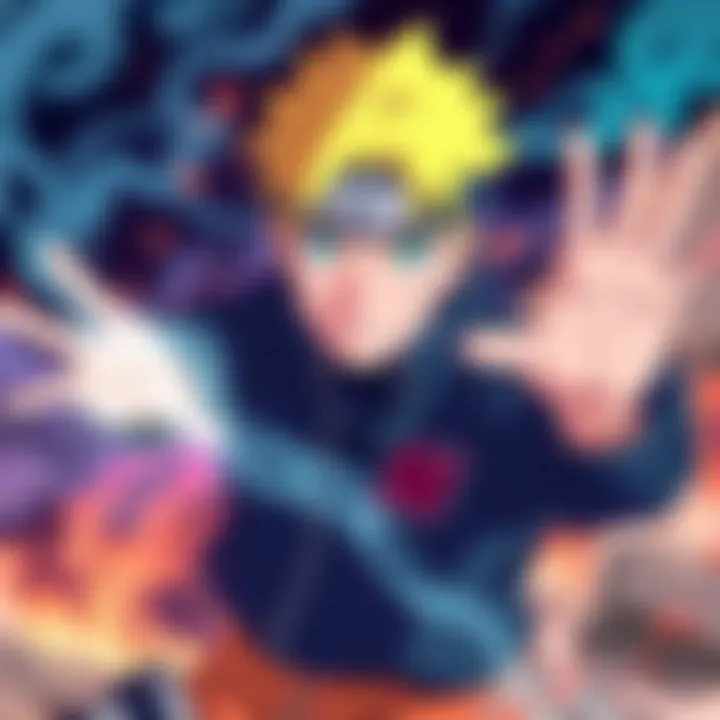 Boruto executing jutsu with visible handsigns in a dramatic pose