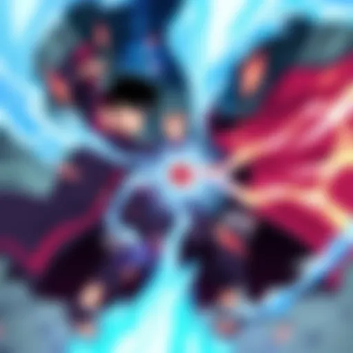 Boruto clashing with Jigen, showcasing their intense battle with dramatic energy surrounding them