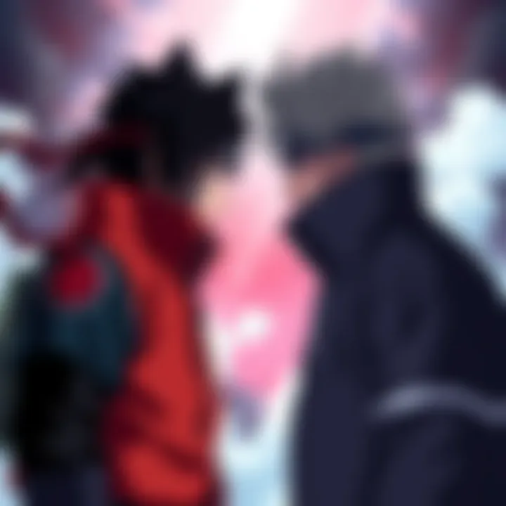 Boruto and Kawaki stand facing each other, tension in the air as they prepare for a showdown, showcasing their emotions and rivalry.